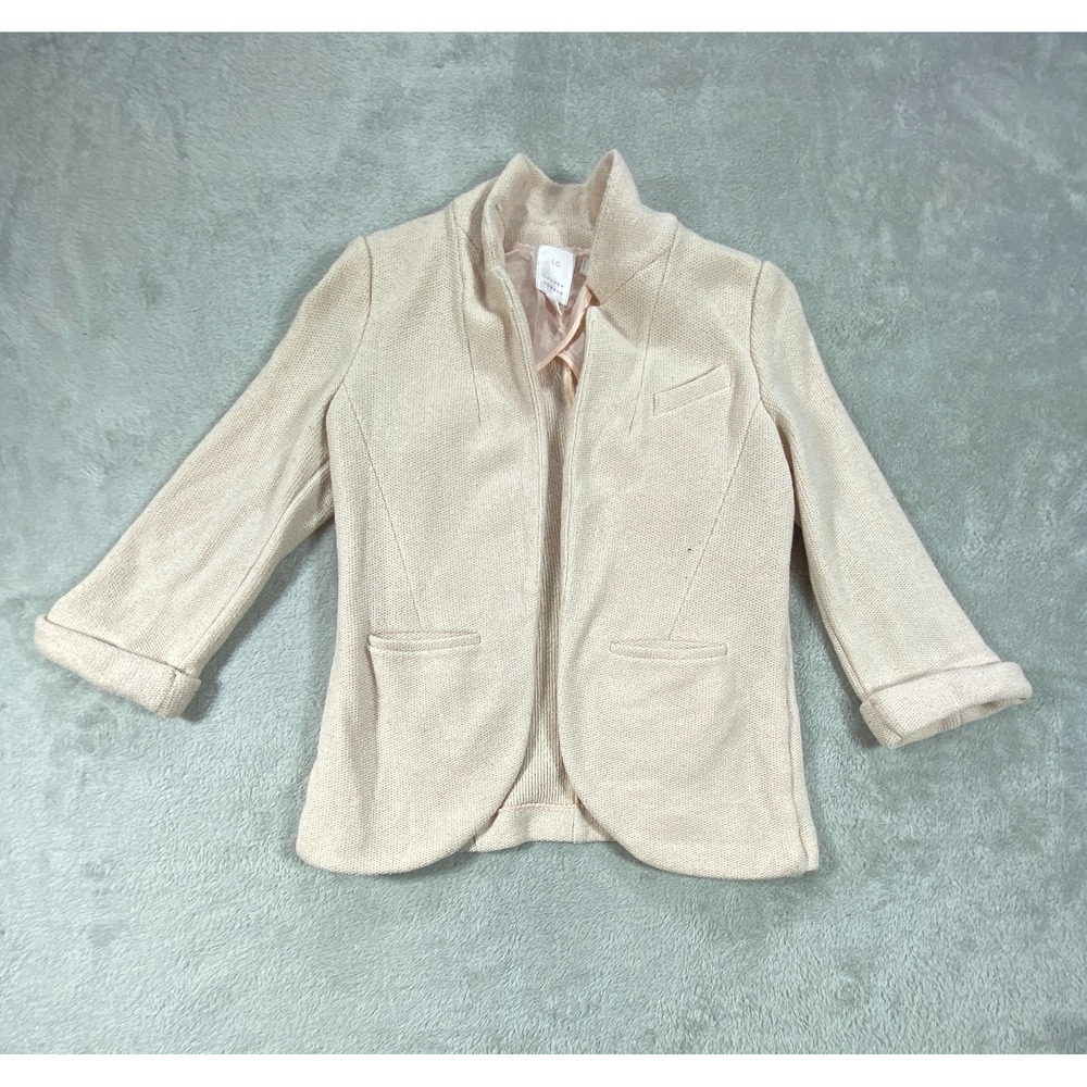 LC Lauren Conrad Knit Blazer Womens 4 Beige Rayon Stretch Textured Open‎ Front